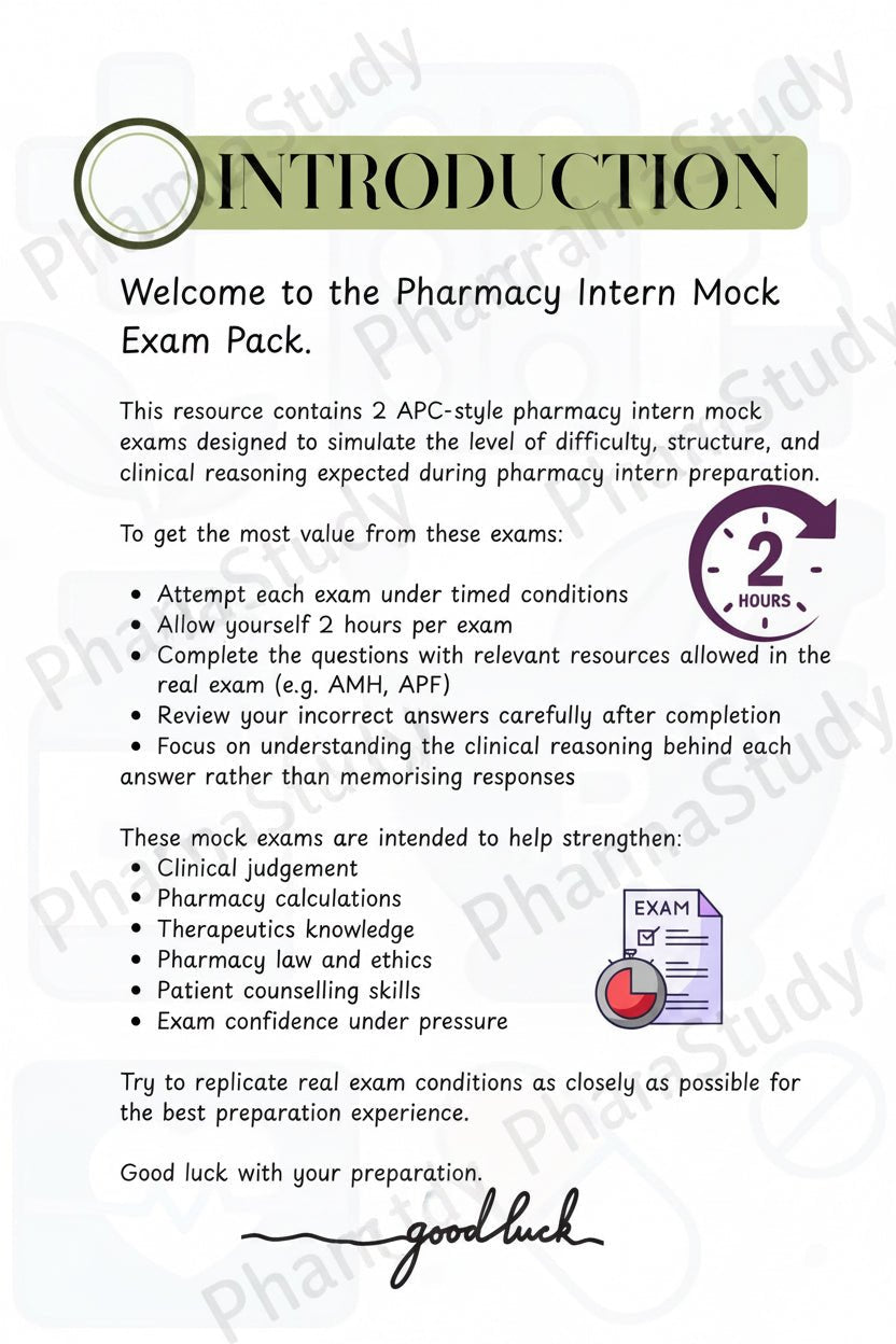 Pharmacy Intern Mock Exam - PharmaStudyDigital ProductPharmaStudy